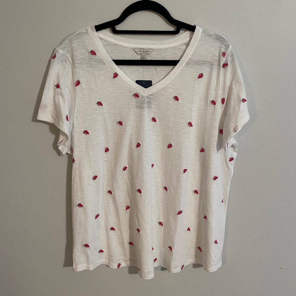 Lucky Brand Embroidered Strawberry Short Sleeve Shirt Lucky Brand Embroidered Strawberry Short Sleeve Shirt